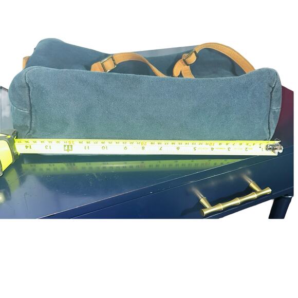 Hearth & Hand with Magnolia Canvas Tote Bag Navy with Tan Straps Large Carryall - Picture 11 of 13